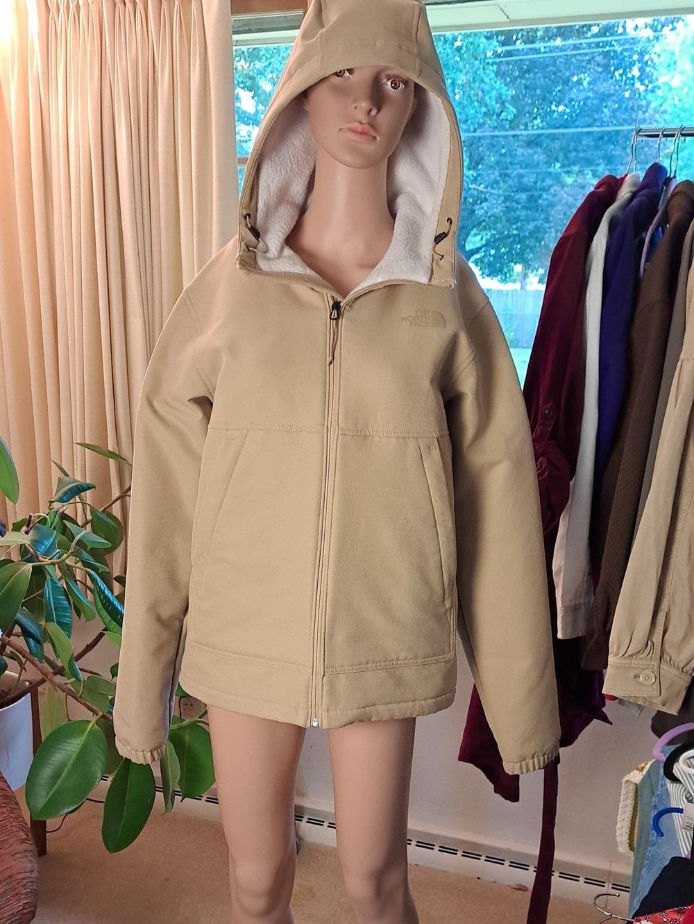 The North Face Women's Beige Hooded Bomber Jacket